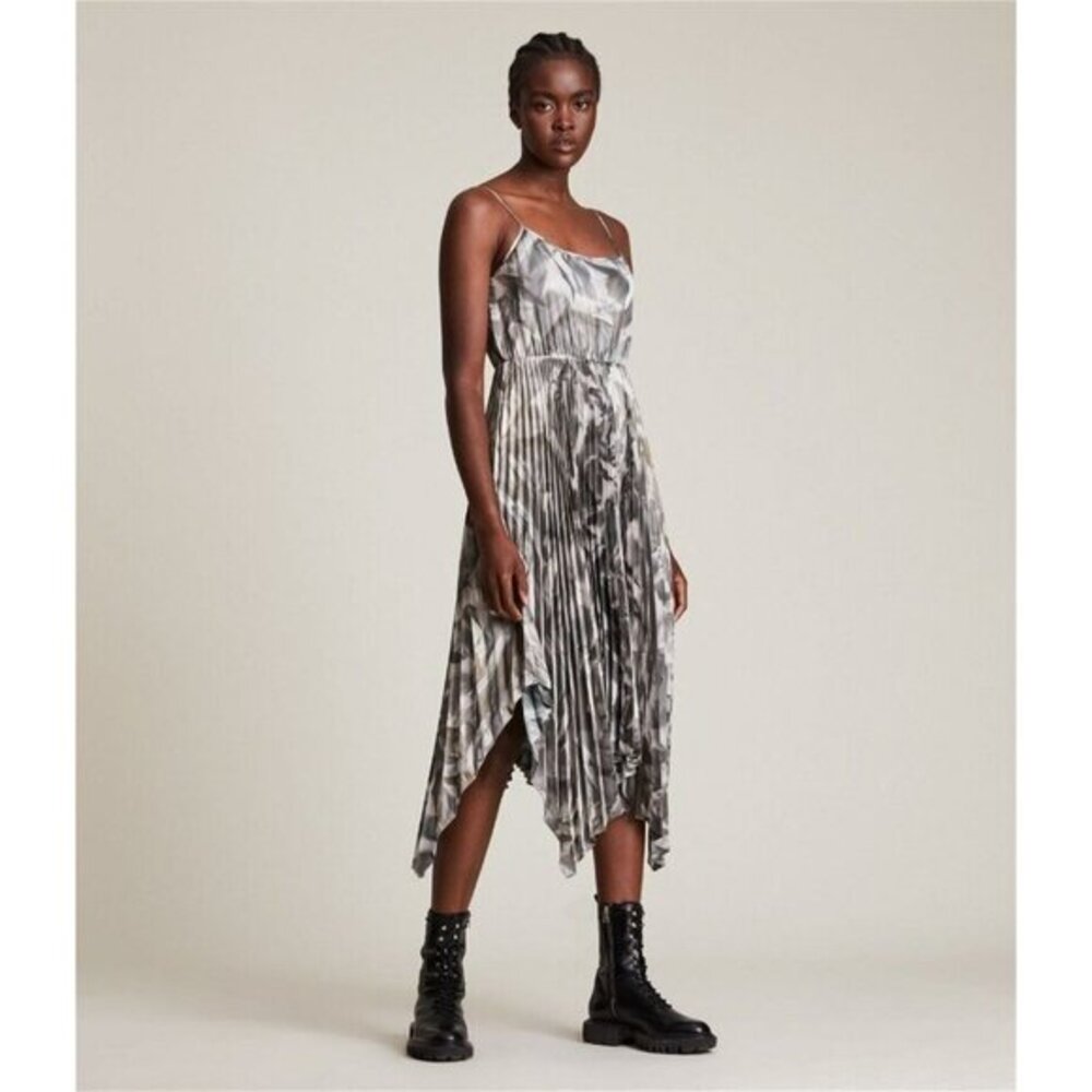 AllSaints NWT Lerin Brecon Pleated Dress Size Xs MIDI Women’s